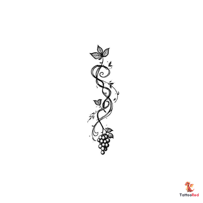 Vintage grape vine tattoo featuring twisting branches and a bunch of grapes.