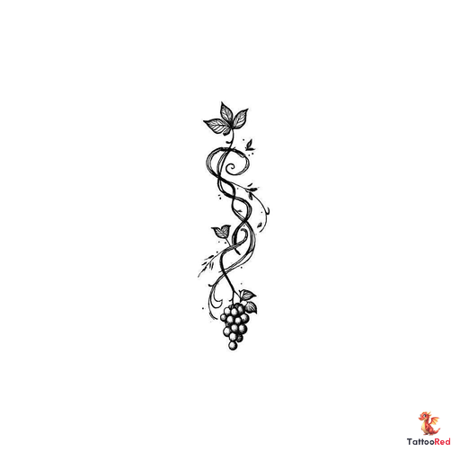 Vintage grape vine tattoo featuring twisting branches and a bunch of grapes.