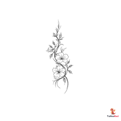 Elegant black and grey floral tattoo design with flowing lines.