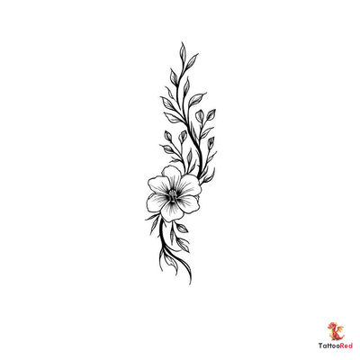 Black and grey floral tattoo design with flowing lines and negative space.