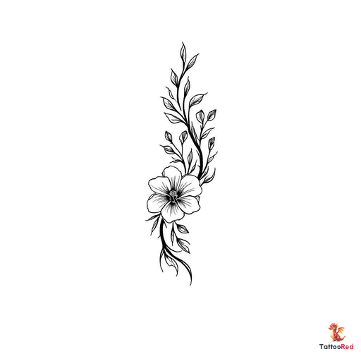 Black and grey floral tattoo design with flowing lines and negative space.