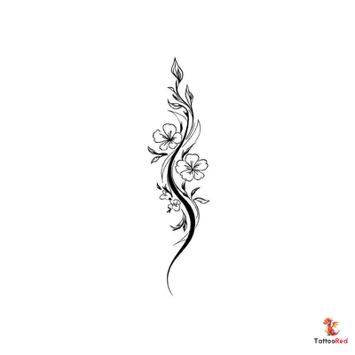 Elegant abstract botanical tattoo design featuring flowing lines and flowers.