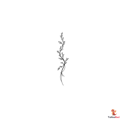 Minimalist tattoo design featuring a slender vine with leaves.