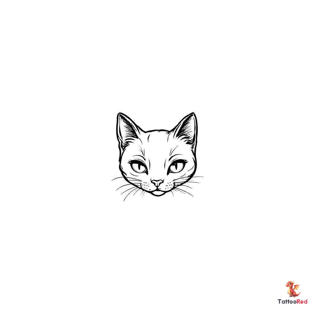 Minimalist line art tattoo of a cat's face, showcasing elegance and simplicity.