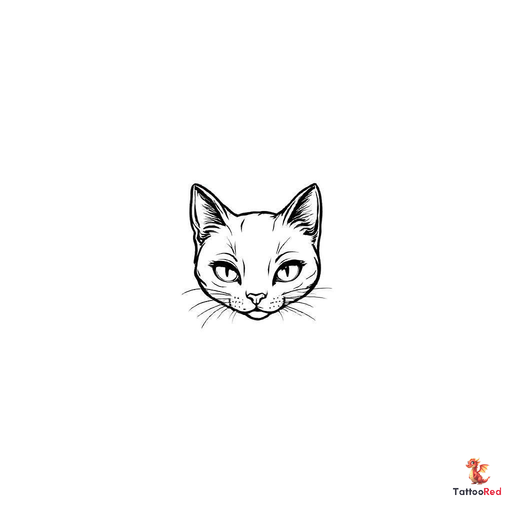 Minimalist line art tattoo of a cat's face, showcasing elegance and simplicity.