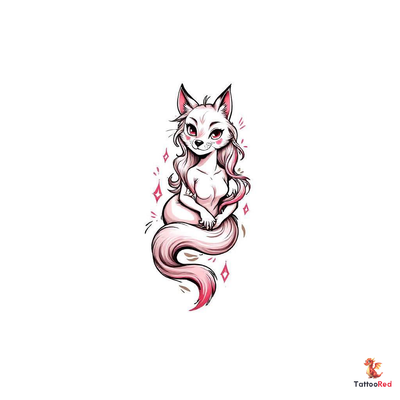 A whimsical young lady furry fox tattoo design with vibrant colors.