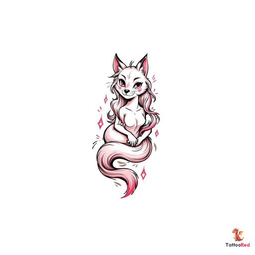 A whimsical young lady furry fox tattoo design with vibrant colors.