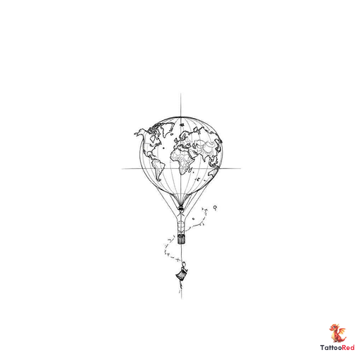 a hot air balloon with a swing on the bottom and the ballon shows de outer lines of a world map
ever