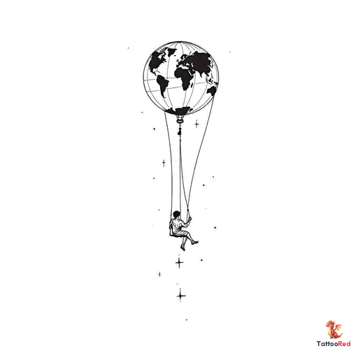 inspired by the concept of a person sitting in a swing attached to a hot air balloon. The balloon sh