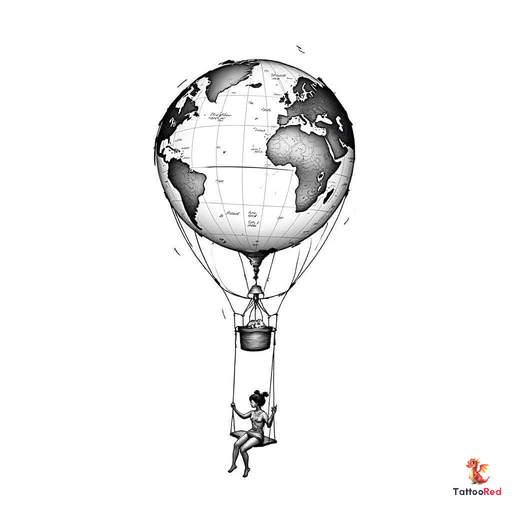 Create a striking black-and-white tattoo design featuring a person sitting on a swing attached to a