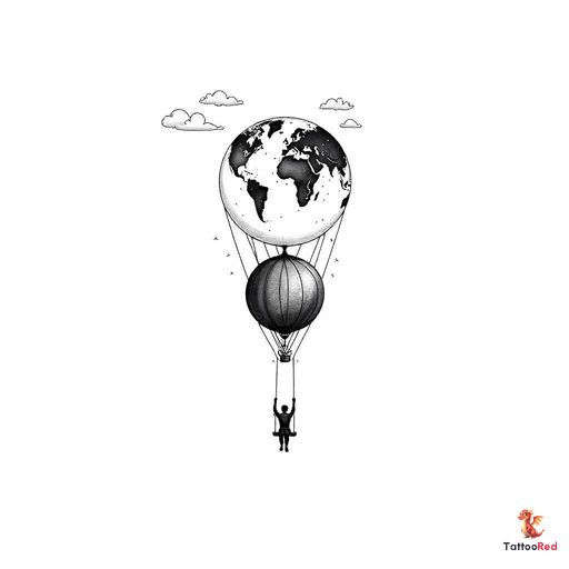 Create a striking black-and-white tattoo design featuring a person sitting on a swing attached to a