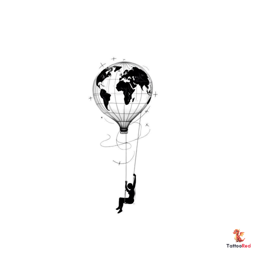 Create a striking black-and-white tattoo design featuring a person sitting on a swing attached to a