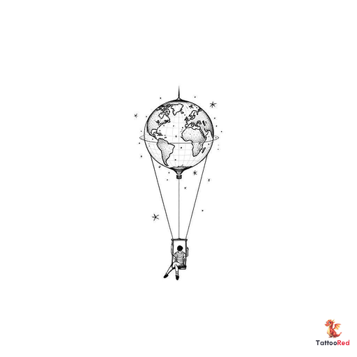 Design black-and-white tattoo inspired by the concept of a person sitting in a swing attached to a