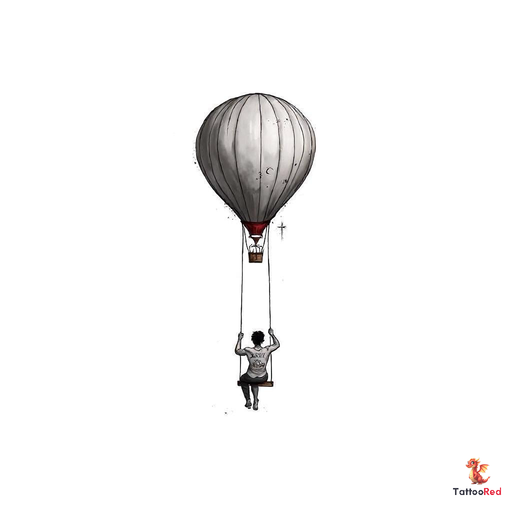 a Person sitting on a swing underneath a hot air balloon