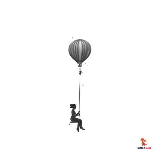 a Person sitting on a swing hanging from a hot air balloon
