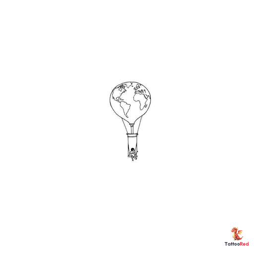 a long shaped hot air balloon with light tapered bottom and a person sitting on a swing attached to