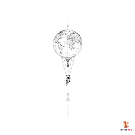 a long shaped hot air balloon with light tapered bottom and a person sitting on a swing attached to