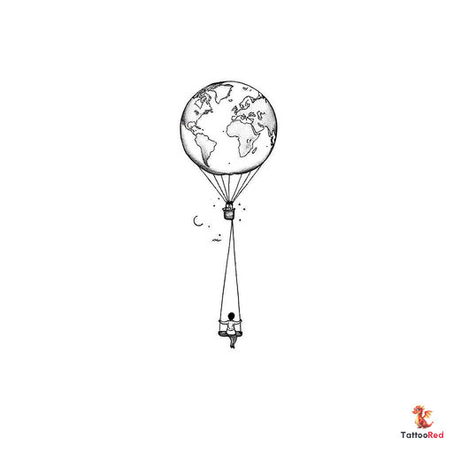 Small long shaped hot air balloon with a tapered bottom and a swing instead of the basket with a sim