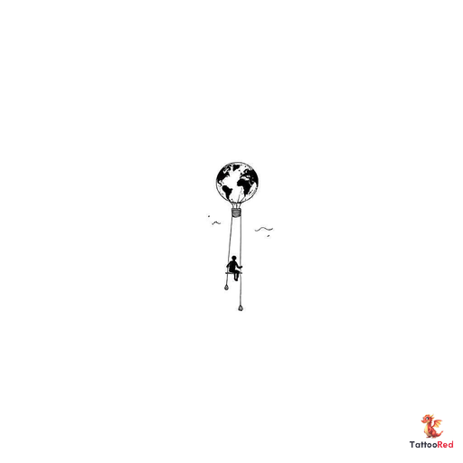 Small long shaped hot air balloon with a tapered bottom and a swing instead of the basket with a sim