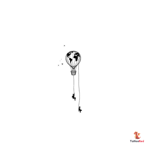 Small long shaped hot air balloon with a tapered bottom and a swing instead of the basket with a sim