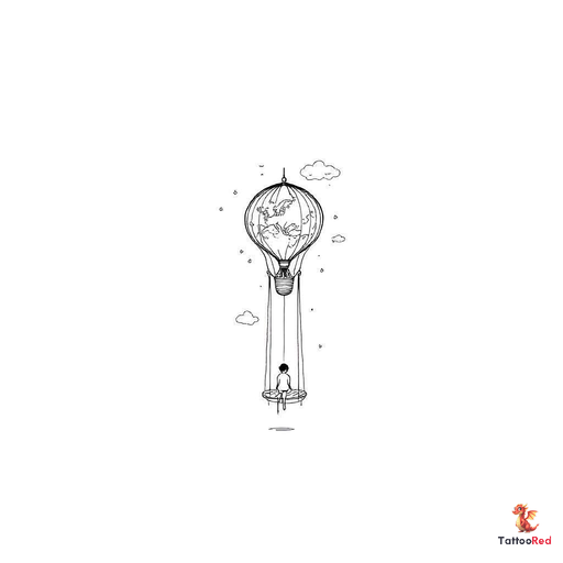 Small long shaped hot air balloon with a tapered bottom and a swing instead of the basket with a sim