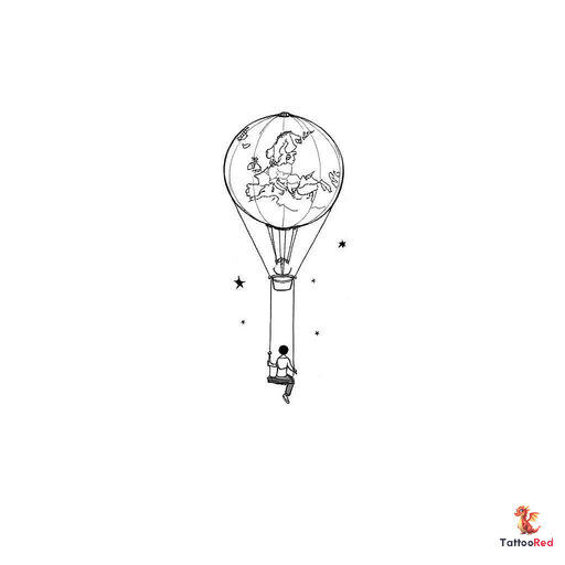 Small long shaped hot air balloon with a tapered bottom and a swing instead of the basket with a sim