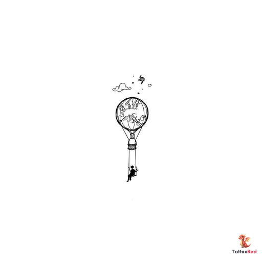 Small long shaped hot air balloon with a tapered bottom and a swing instead of the basket with a sim