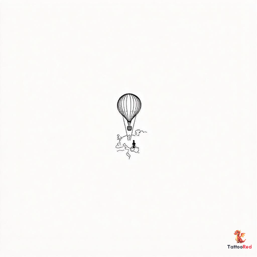 Minimal micro tattoo of a hot air balloon europe map, ultra simplified oval balloon, smooth continen