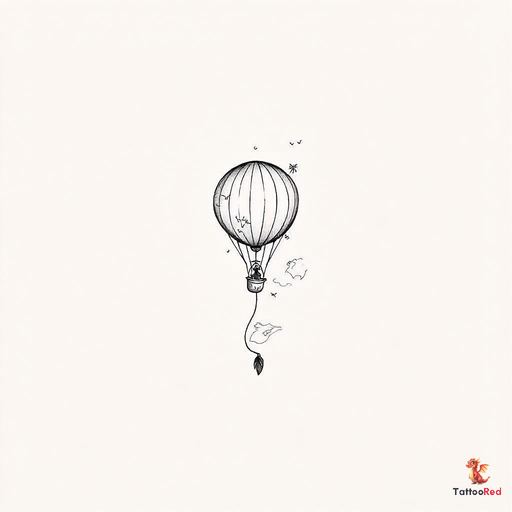 Minimal micro tattoo of a hot air balloon europe map, ultra simplified oval balloon, smooth continen