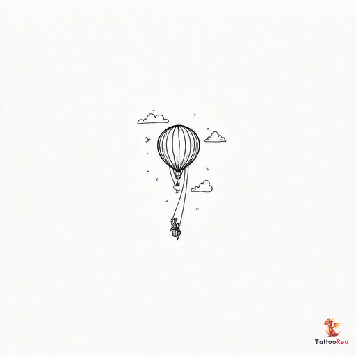 Minimal micro tattoo of a hot air balloon europe map, ultra simplified oval balloon, smooth continen