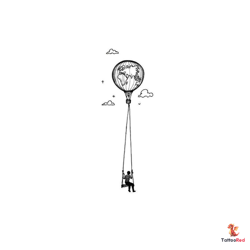 Small long shaped hot air balloon with a tapered bottom and a swing instead of the basket with a sim