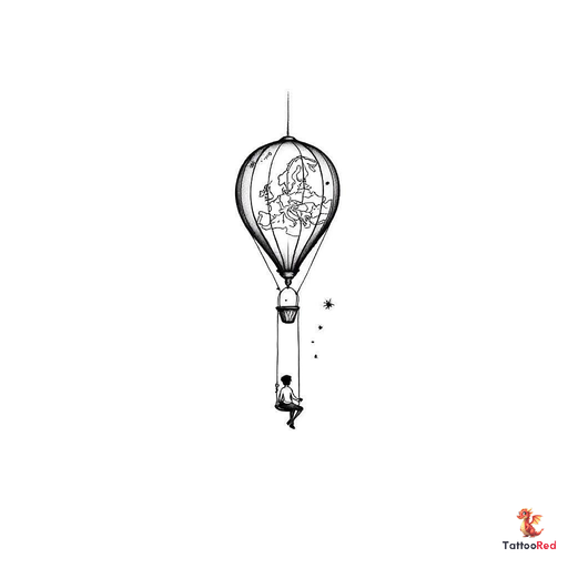 Small long shaped hot air balloon with a tapered bottom and a swing instead of the basket with a sim
