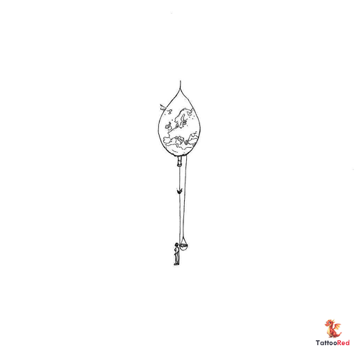 Slender elongated hot air balloon with a narrow pointed lower end, featuring a small swing suspended