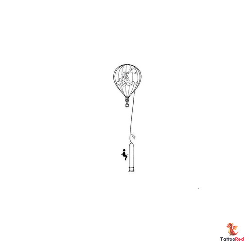 Slender elongated hot air balloon with a narrow pointed lower end, featuring a small swing suspended