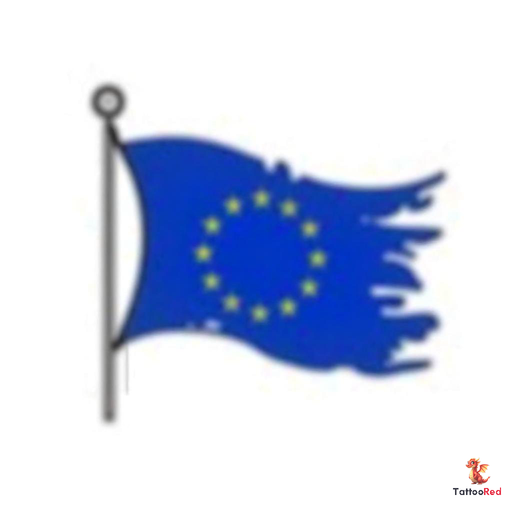 slight torn up flag of the european union with a flag pole