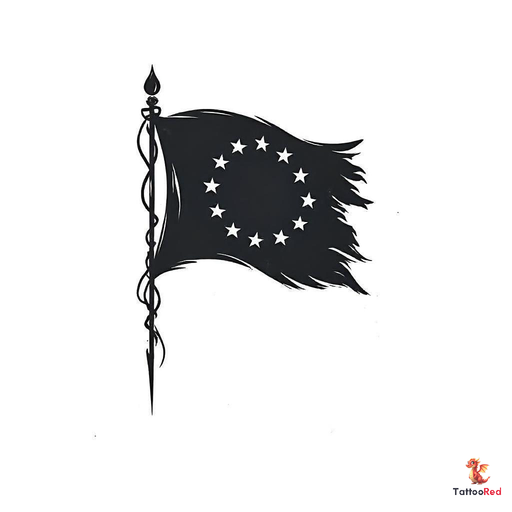 slight torn up flag of the european union with a flag pole in a triangle form , black and white with