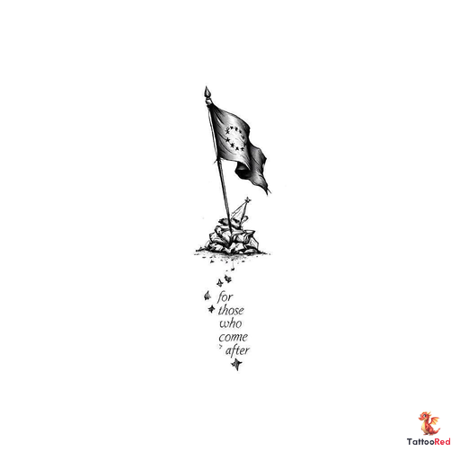 slight torn up triangular flag of the european union with a flag pole in a pile , black and white w