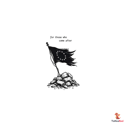 slight torn up triangular flag of the european union with a flag pole in a pile , black and white w